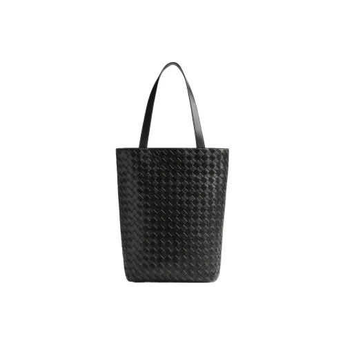 Bottega Veneta Intrecciato Телячья кожа Тоут Сумка Сумка для покупок Сумка Маленькая Мужская Черная Естественная