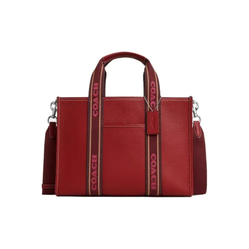 COACH Pebble Кожа Тоут Сумка Сумка для покупок Сумка на плечо Сумка Большая Унисекс Серебряный Красный Многоцветный