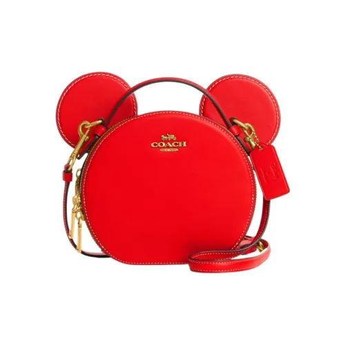 COACH X DISNEY Коллаборация Коровья кожа Маленькая круглая сумка Сумка через плечо Маленькая Женская Красная