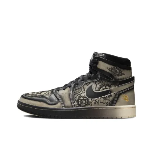 Jordan Air Jordan 1 Винтажные баскетбольные кроссовки High Топ Черный Rice Мужские