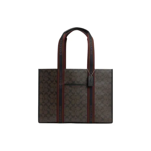 COACH Холст с покрытием и гладкая кожа Тоут Сумка Сумка для покупок Сумка на плечо Сумка Большая Женская Кофейная