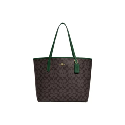 COACH City Canvas с кожаными вставками сумка-тоут сумка для покупок сумка через плечо сумка большая женская