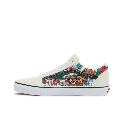 Vans Old Skool Тигр Цветочный Амортизация Износостойкие Низкие Кроссовки для скейтбординга Унисекс Белый Черный