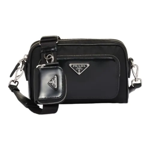 PRADA Сумка через плечо с вставками из ткани и кожи мужская черная