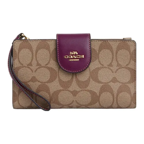 COACH Tech Wallet Холст с кожей Запястье Сумка Клатч Кошелек Маленький Женские Хаки Ягода