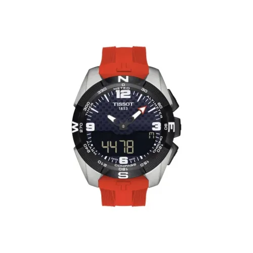 TISSOT T Touch Collection Кварцевый механизм Мужские часы Часы 45 мм Черный циферблат Корпус из нержавеющей стали Силиконовый ремешок