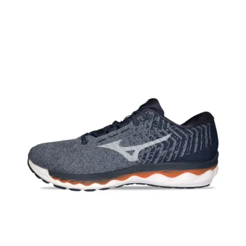 Mizuno Wave Sky Waveknit Wave Sky Waveknit 3 Противоскользящие Устойчивые к истиранию Низкий Топ Беговые кроссовки Мужские Серый Синий