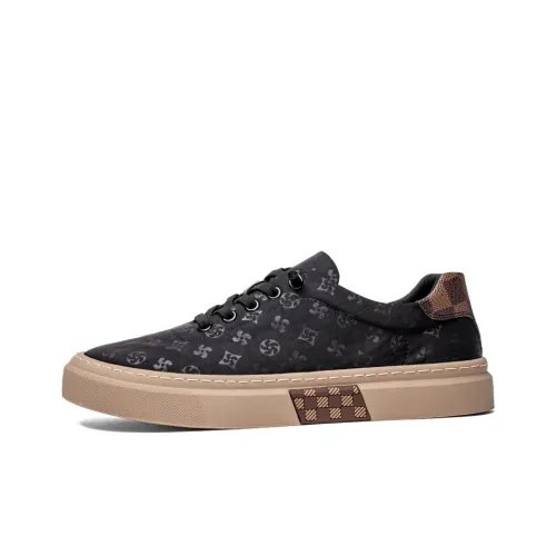 YEDANI Low-Top Canvas Shoes Black Lace Up Men's