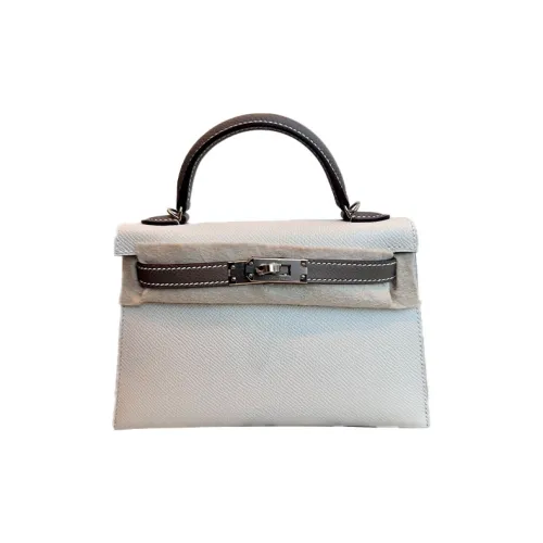 HERMES Mini Kelly 2nd Generation Кожа Kelly Сумка Женская Milkshake Белый Ivory Серый