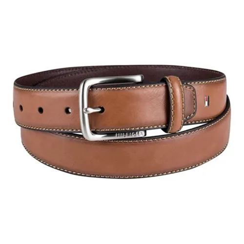 Tommy Hilfiger Серебряный Металл Шпилька Кожаные ремни Мужской Коричневый Ширина 3,5 см