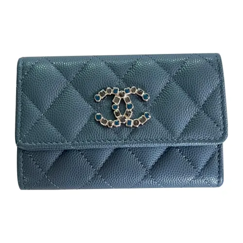 CHANEL С рельефным тиснением телячья кожа держатель для карт женский серый синий