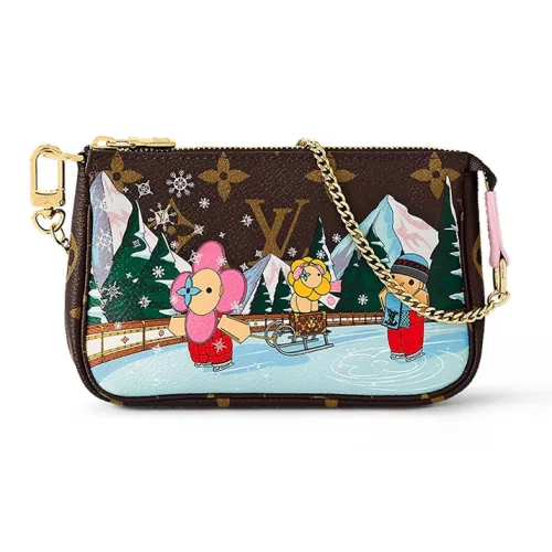 LOUIS VUITTON POCHETTE ACCESSOIRES Покрытый холст Кошелек Мини Женский Коричневый