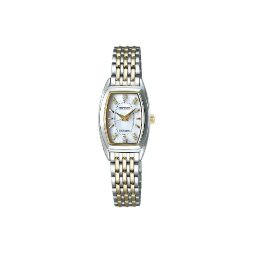 SEIKO Exceline Солнечный Механизм Нержавеющая Сталь Ремешок Часы Унисекс Жемчужная Раковина Циферблат