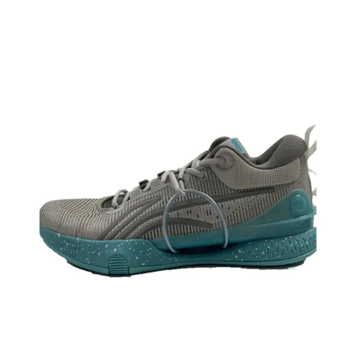 LiNing Slip-resistant и дышащие низкие баскетбольные кроссовки для унисекса серо-зеленые