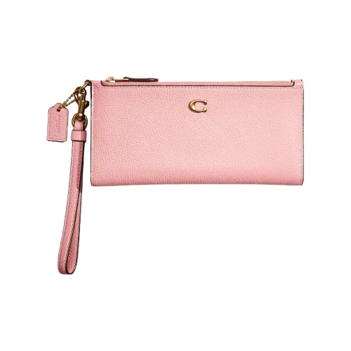 COACH Double Zip Wallet Кожа Кошелек Маленький Женские Латунь Цвет жвачки