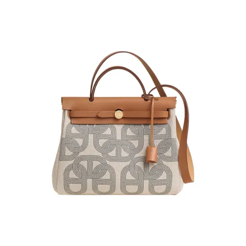 HERMES Herbag Zip H Plume Холщовая сумка сумка через плечо сумка на плечо женская бежевая и коричневая