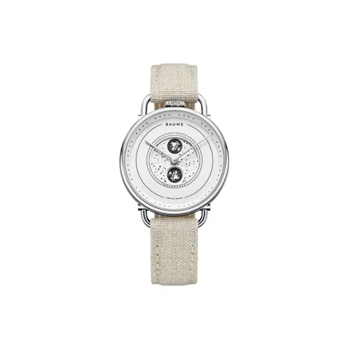 Baume Mercier Ben Collection Кварцевый механизм Женские часы 35 мм Белый циферблат Корпус из нержавеющей стали Ремешок из льна