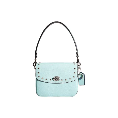 COACH Cassie Полированная кожа маленькая квадратная сумка сумка через плечо сумка через плечо маленькая женская светло-синий