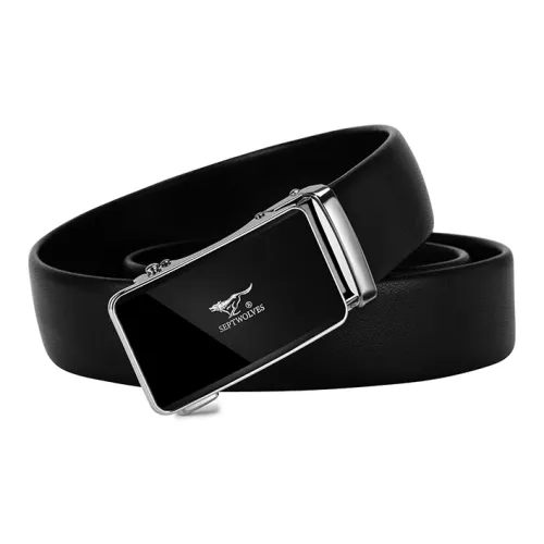 SEPTWOLVES Коровья кожа Спилок Автоматическая застежка Ремень Мужской Черный Ширина 3,5CM