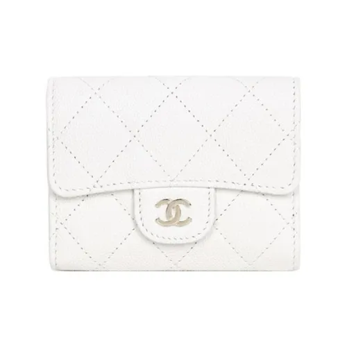 CHANEL Рельефный Икорный Телячья Кожа Кошелек Маленький Женский Белый