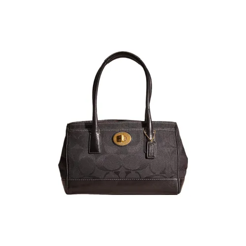 COACH Hamptons Ткань Тоут Сумка Сумка для покупок Сумка на плечо Сумка среднего размера Женская Черная