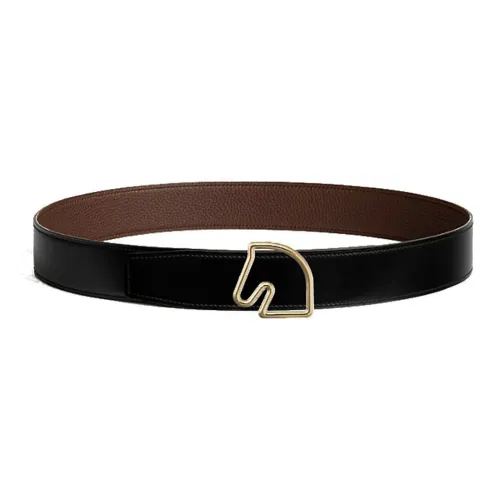 HERMES Tete de Cheval Horse Head Золото Smooth Clasp Телячья кожа Кожаные ремни Мужской Черный Ширина 3,8 см