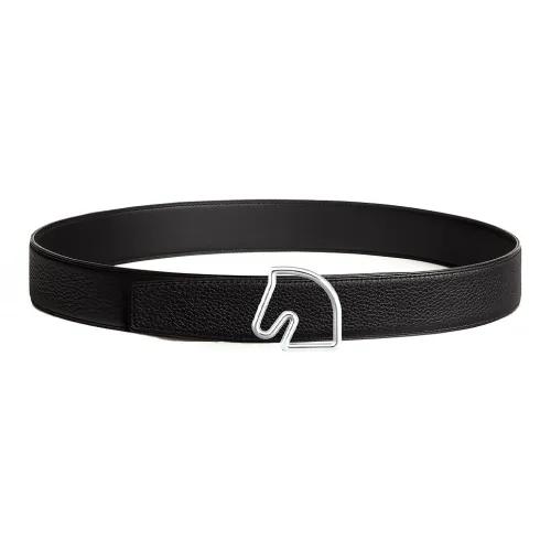 HERMES Cheval Horse Head Двойной Сided Ремень с плавной застежкой телячья кожа кожаные ремни мужской черный ширина 3,8 см