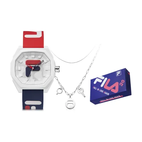 FILA 6105 Collection Наручные часы Кварцевый механизм Силиконовый ремешок 45 мм Белый циферблат Унисекс Ожерелье Коробка FLM38 6105 002 Красный