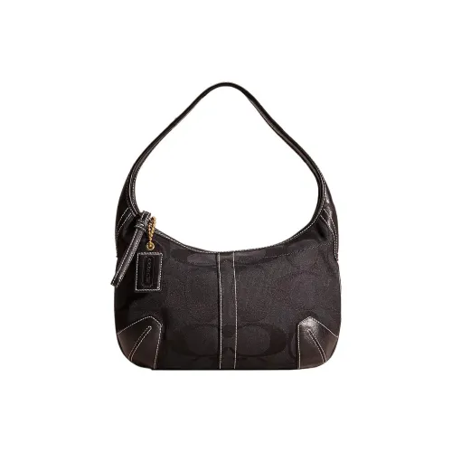 COACH Ergo Холст Хобо Сумка Сумка Сумка через плечо Большая Женская Черная