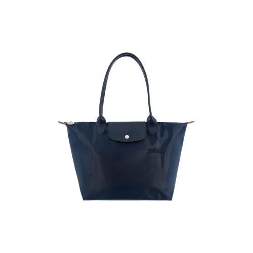 LONGCHAMP Le Pliage Green Переработанный холст с кожей Сумка из холста Сумка Сумка через плечо Средний Женская Морской синий