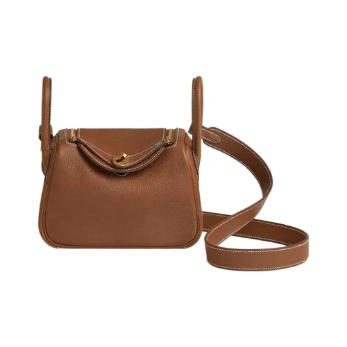 HERMES Lindy BARENIA Faubourg Телячья кожа Сумка Мини Женская Золотисто-коричневая