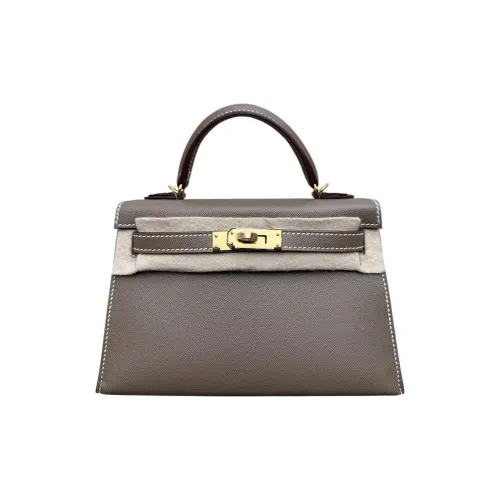 HERMES Mini Kelly 2nd Generation Madame Кожа Сумка Kelly Сумка Женская 18 этуп слоново-серый