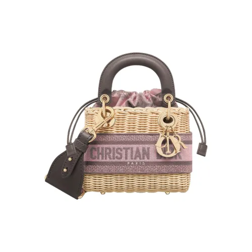 DIOR Lady Dior Прутья ивы Сумка Lady Dior Сумка через плечо Сумка Мини Женская Натуральная Розовая Серая