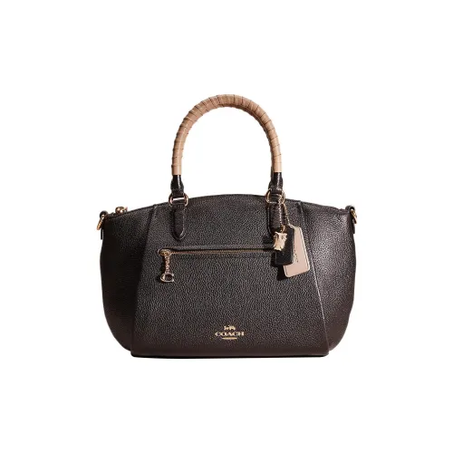 COACH Elise Полированная кожа с галькой портфель сумка через плечо сумка среднего размера женский черный