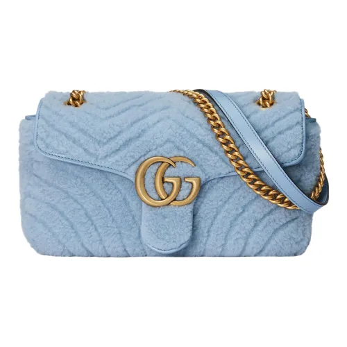 GUCCI GG Marmont Shearling Crossbody Bag Shoulder Bag Women's Light Blue