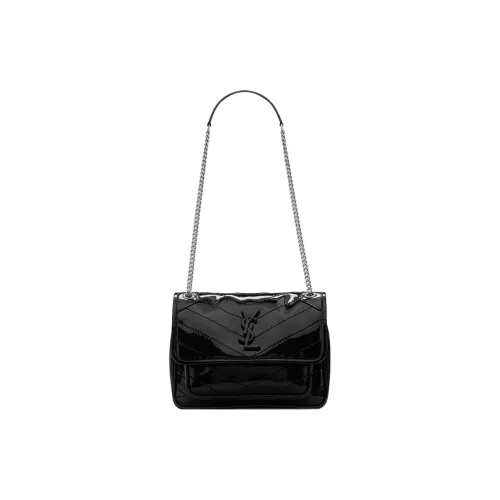 SAINT LAURENT Niki Блестящая кожа сумка через плечо женская черная