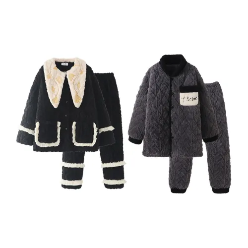 Chun Xi Пижамный комплект Унисекс С принтом Черный Пасмурно-серый