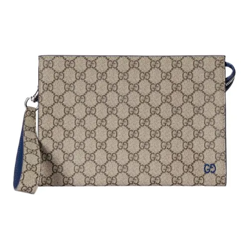 GUCCI Canvas с кожаными вставками клатч мужской синий и бежевый