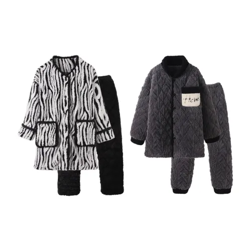 Chun Xi Пижамный комплект Унисекс Зебра с принтом Пасмурно-серый