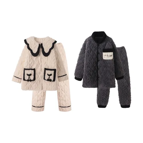 Chun Xi Пижамный комплект Унисекс Снежно-белый Пасмурно-серый