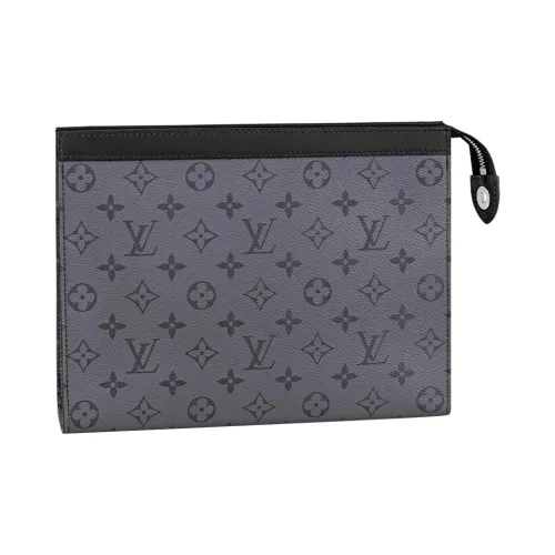 LOUIS VUITTON Pochette Voyage Покрытый холст с коровья кожа Клатч Сумка для туалетных принадлежностей Средний Мужской Светло-серый Черный