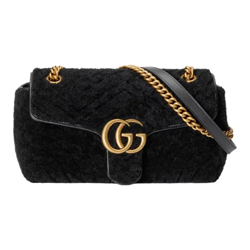 GUCCI GG Marmont Лоскутное шитье Овчина Сумка через плечо Сумка на плечо Маленькая Женская Черная