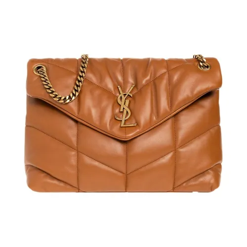 SAINT LAURENT Puffer Овечья кожа Сумка через плечо Сумка на плечо Женская Коричневая