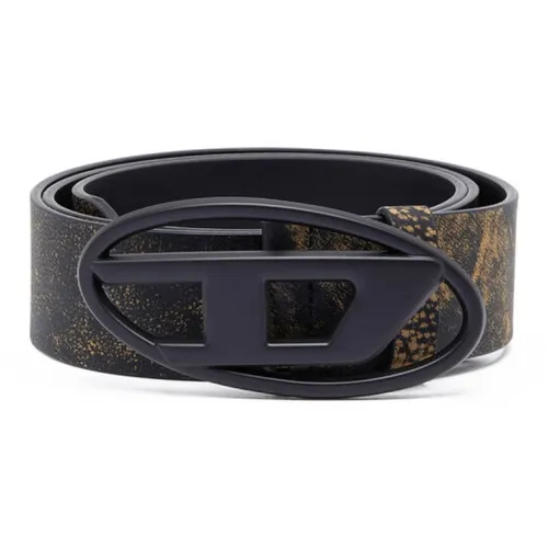 DIESEL Cut Out Smooth Clasp Кожаные ремни Женские Черный Золото Ширина 3,9 см