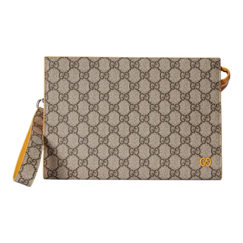 GUCCI Canvas с кожаными вставками обметка клатч стандартный мужской бежевый и эбеновый