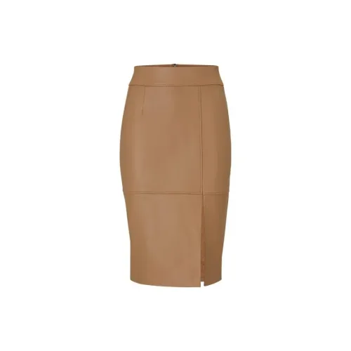 HUGO BOSS Хаки Женские Кожаные Длинные Юбки