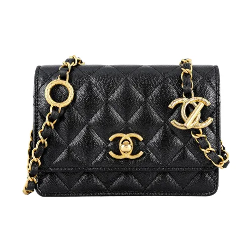 CHANEL WOC с рельефной текстурой чехол для телефона из икорной коровьей кожи сумка через плечо женская черная