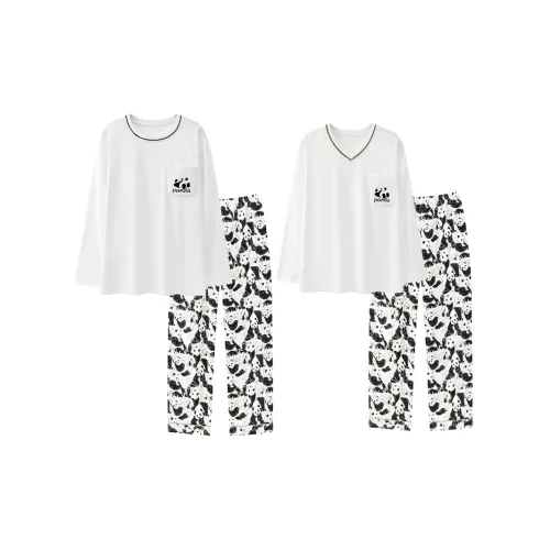Chun Xi Пижамный комплект Унисекс Белый Панда с принтом