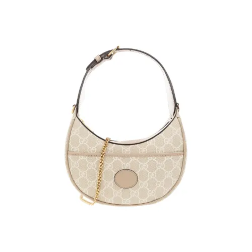 GUCCI GG Supreme Холст с кожей Обметка Сумка на плечо Мини Женская Бежевая и Белая