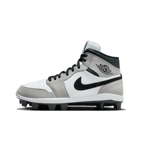Jordan Air Jordan 1 Slip-resistant Abrasion-resistant High Top Baseball Shoes Men's Gray White Джордан Эйр Джордан 1 Противоскользящий Устойчивый к истиранию Высокий Топ Бейсбольные Кроссовки Мужские Серый Белый